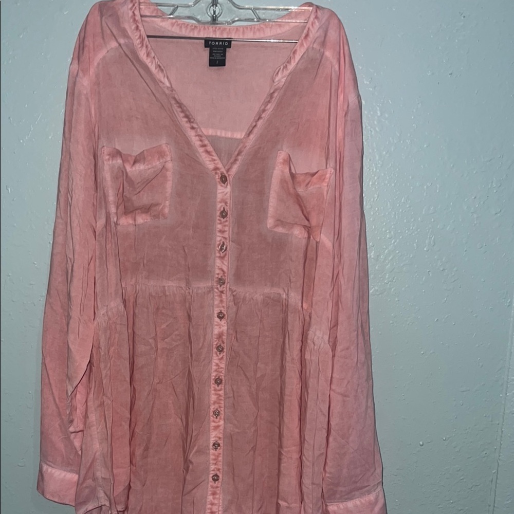Torrid Pink Long Sleeve Buttoned Blouse
